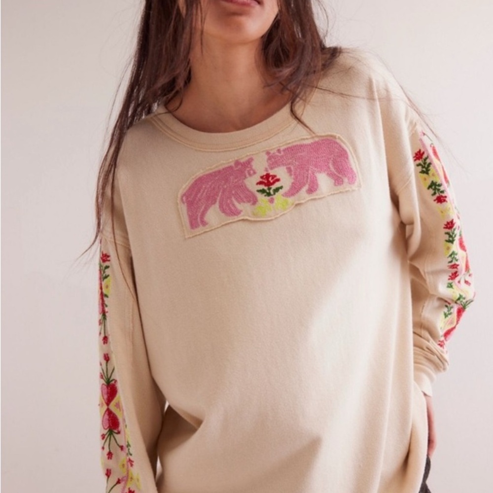 Free People All My Heart Embroidered Tee (XS)